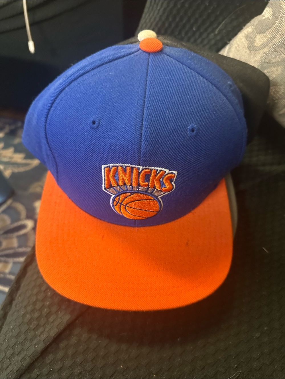 New York & Company Blue and Orange Knit Logo Cap